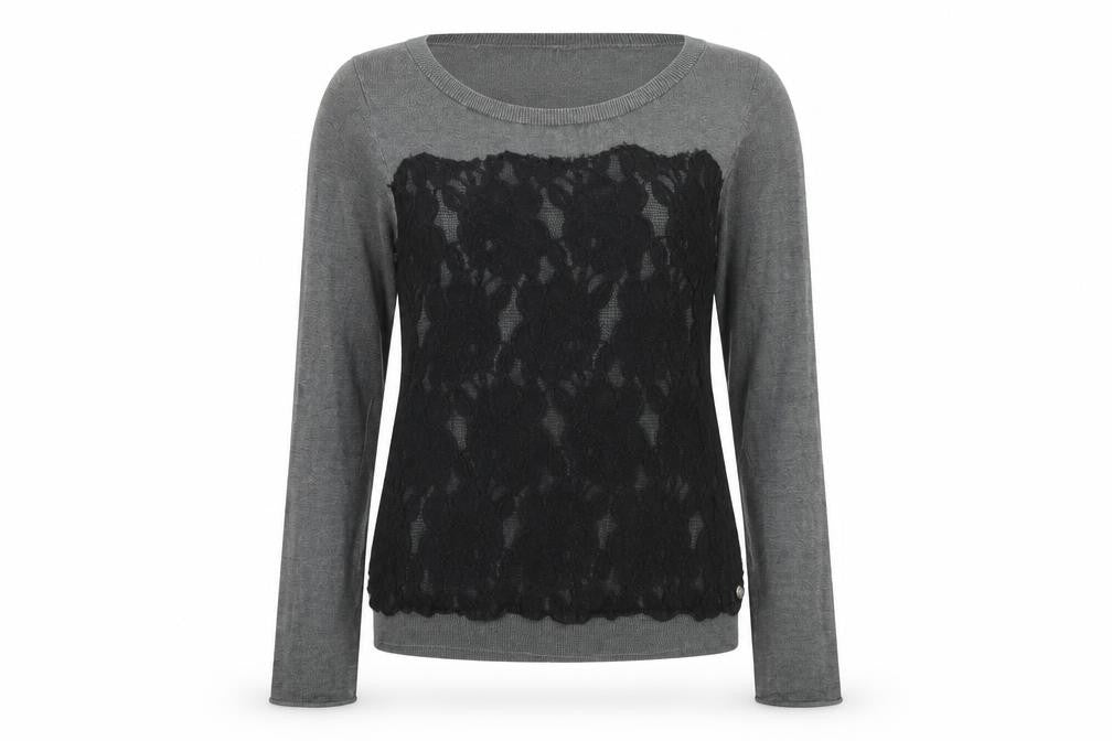 Gracia Womens Grey Boat Neck Polyester Pullover Jumper Size M - Lace Front