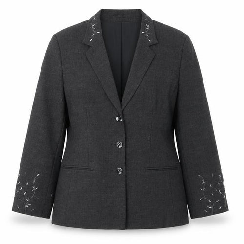 Outline Womens Grey Polyester Jacket Blazer Size 16 - Embroidered Floral Detail