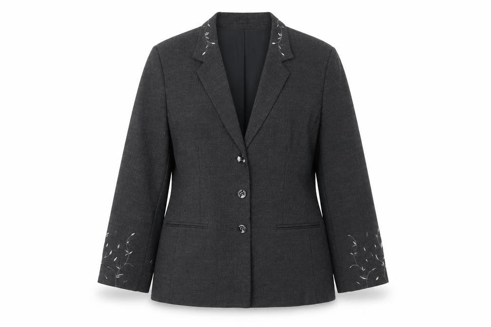 Outline Womens Grey Polyester Jacket Blazer Size 16 - Embroidered Floral Detail