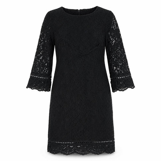 Front view of Warehouse women’s black cotton a-line, size UK 6, round neck zip