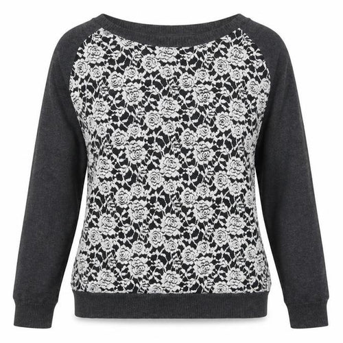 Marks and Spencer Womens Grey Round Neck Floral Viscose Pullover Jumper Size 14