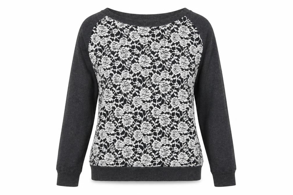 Marks and Spencer Womens Grey Round Neck Floral Viscose Pullover Jumper Size 14