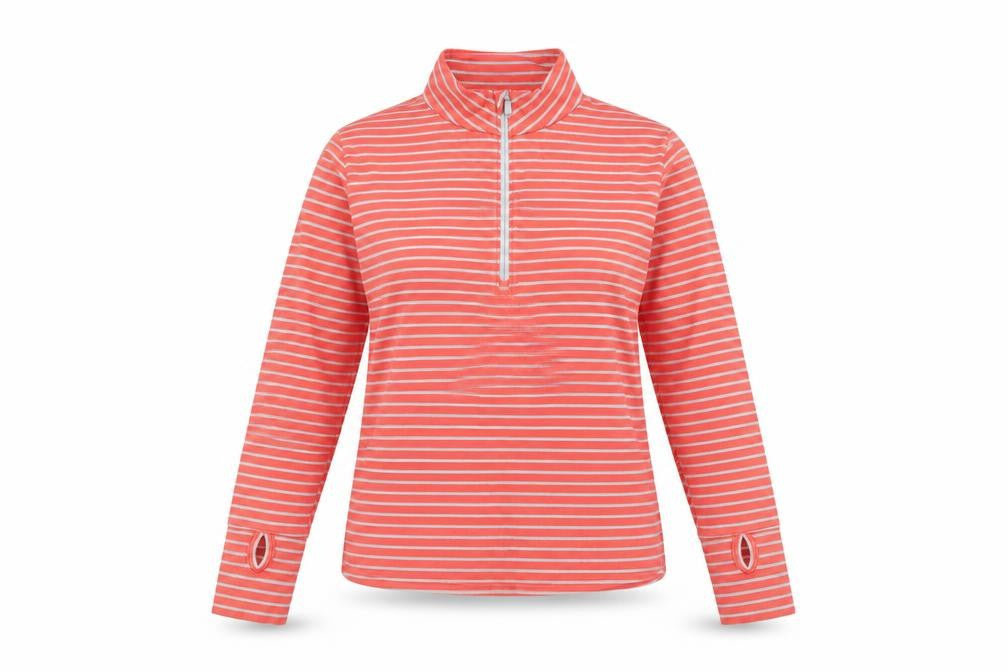 Front view of Palm Grove women’s pink striped cotton pullover sweatshirt, size UK 10, pullover