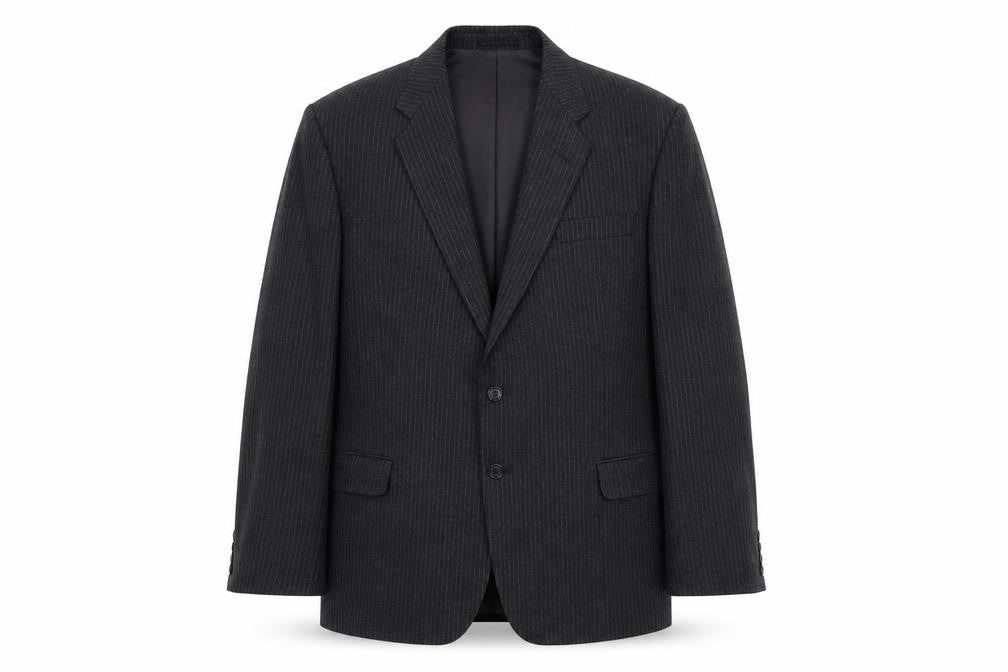 Front view of St Michael men’s grey striped wool jacket suit jacket, size 44, regular