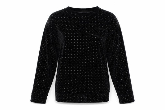 Front view of F&F women’s black geometric polyester pullover sweatshirt, size UK 8, pullover