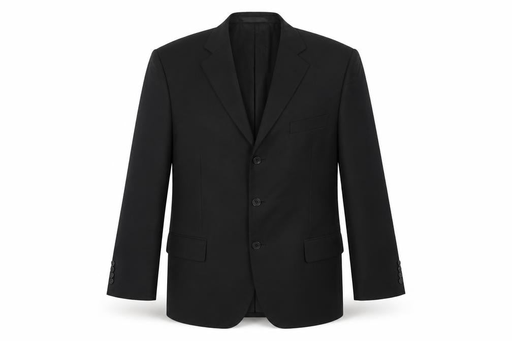 Front view of marks men’s black polyester jacket suit jacket, size 40, regular