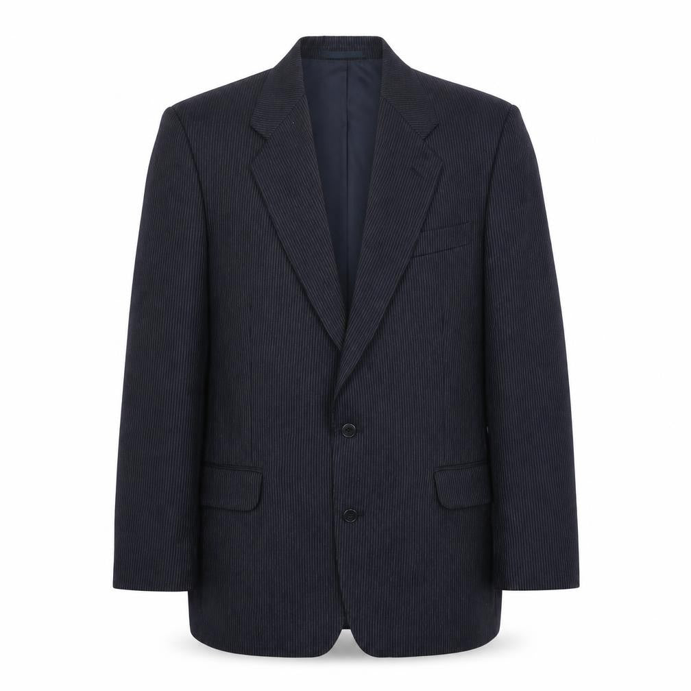 Front view of Centar men’s blue striped wool jacket suit jacket, size 42, regular