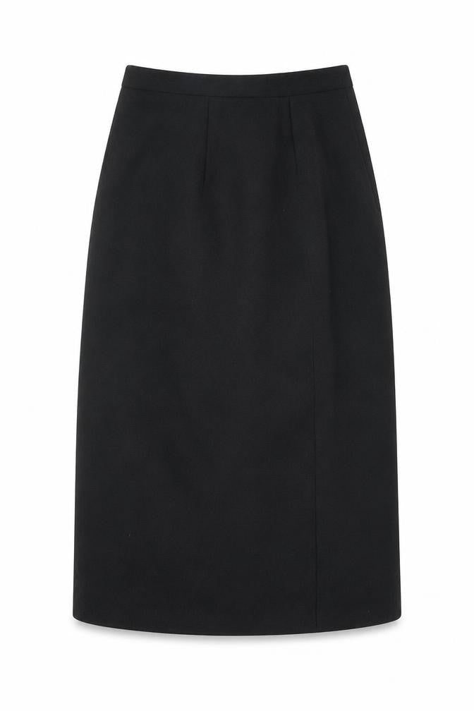Front view of Welland women’s black polyester a-line skirt, size UK 10, zip