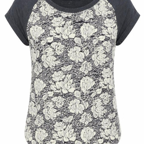 Olivia Moon Womens Grey Floral Viscose Basic T-Shirt Size S Boat Neck