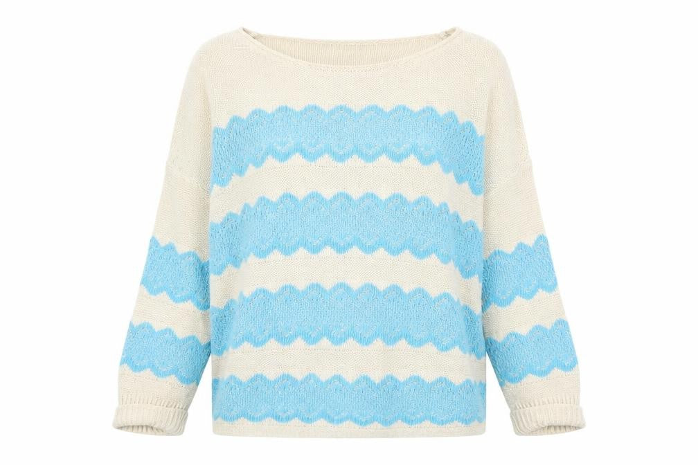 Katsun Womens Beige Round Neck Geometric Acrylic Pullover Jumper Size S - Size S-M