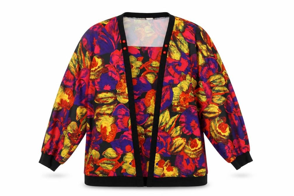 Front view of Va Rit women’s multicoloured geometric polyester basic blouse, size L, square neck - twin set