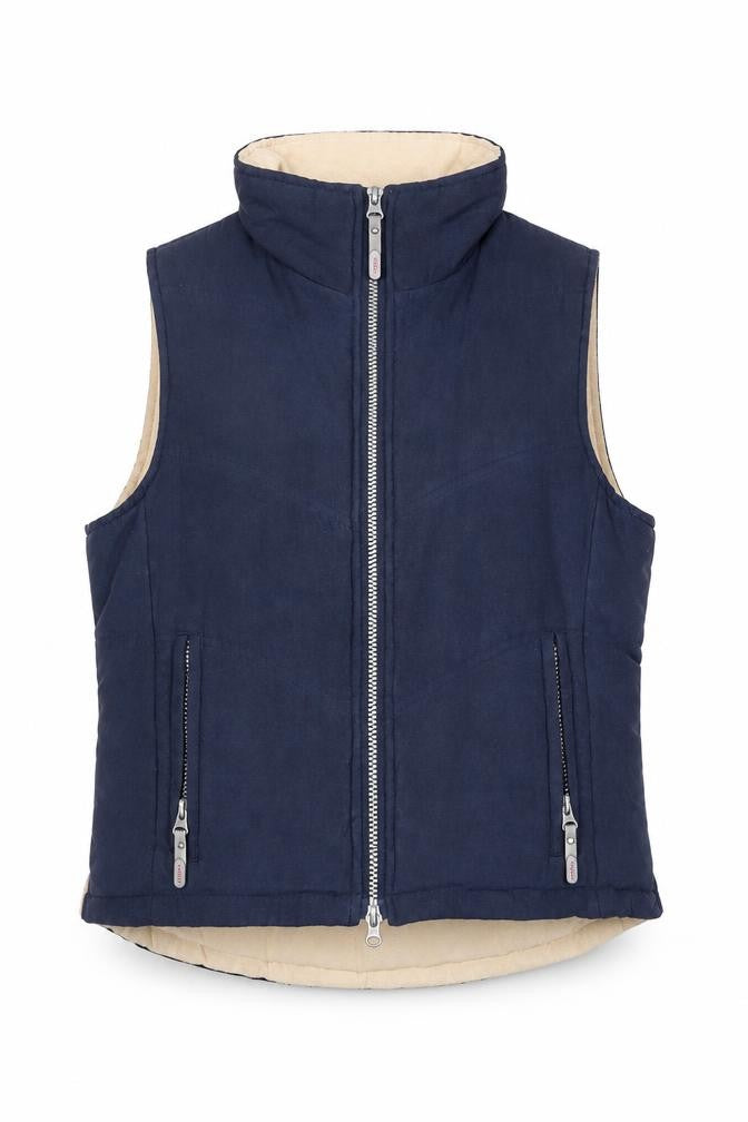 Front view of Mlw women’s blue gilet jacket, size XS, zip