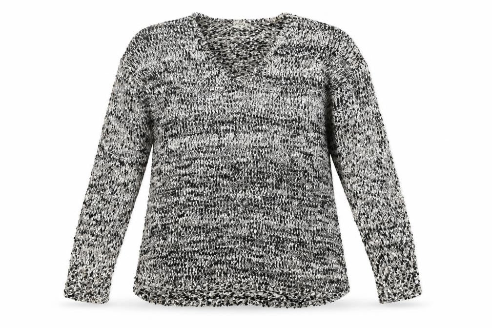 Front view of Papaya women’s grey v-neck polyester jumper, size M