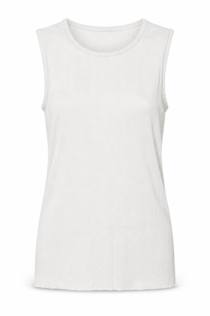 Front view of Topshop women’s white viscose basic tank, size UK 8, round neck
