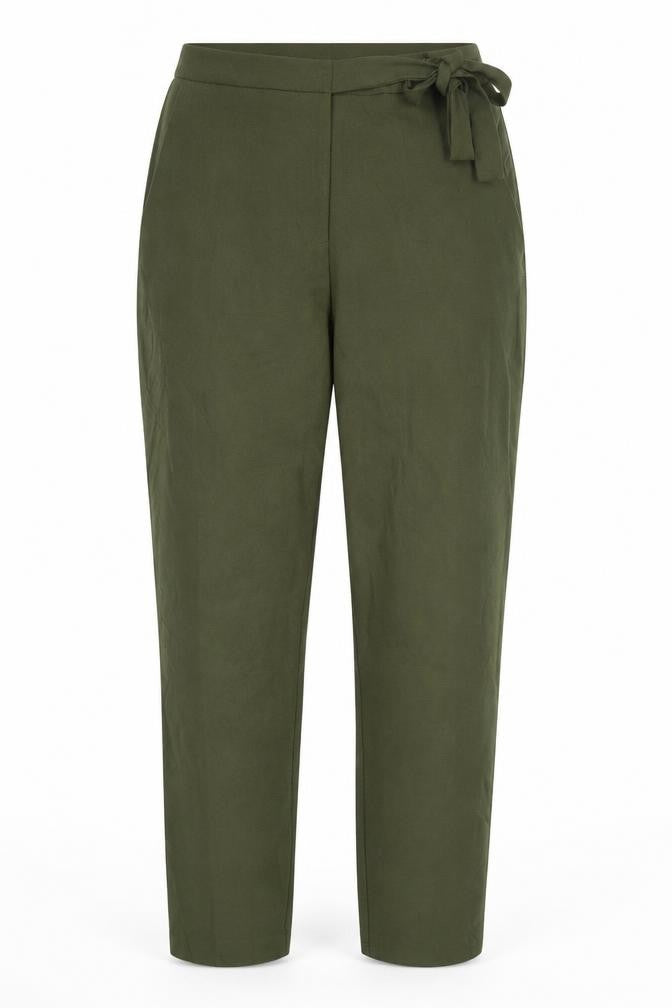 Front view of Missguided women’s green polyester trousers, size UK 8, regular zip - tie side