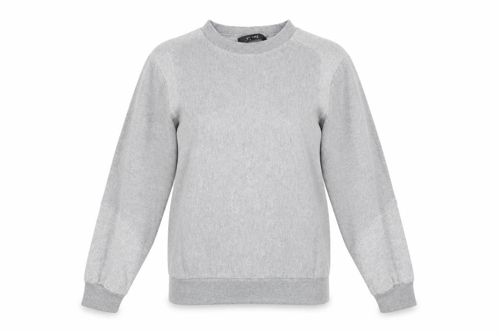 Front view of Sparks women’s grey polyester pullover sweatshirt, size XS, pullover