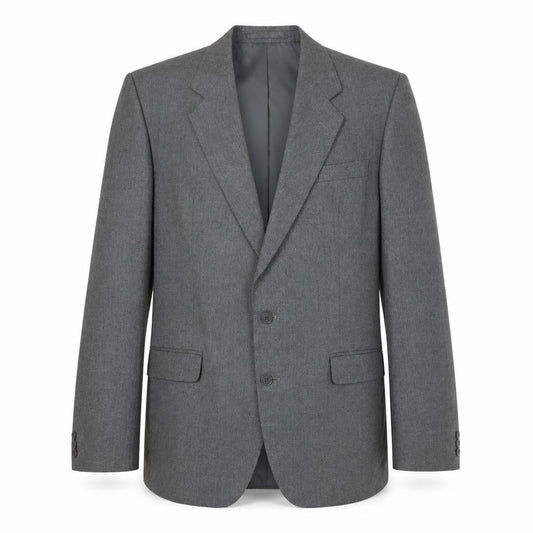 Front view of Pinstripe men’s grey polyester jacket suit jacket, size 44, regular
