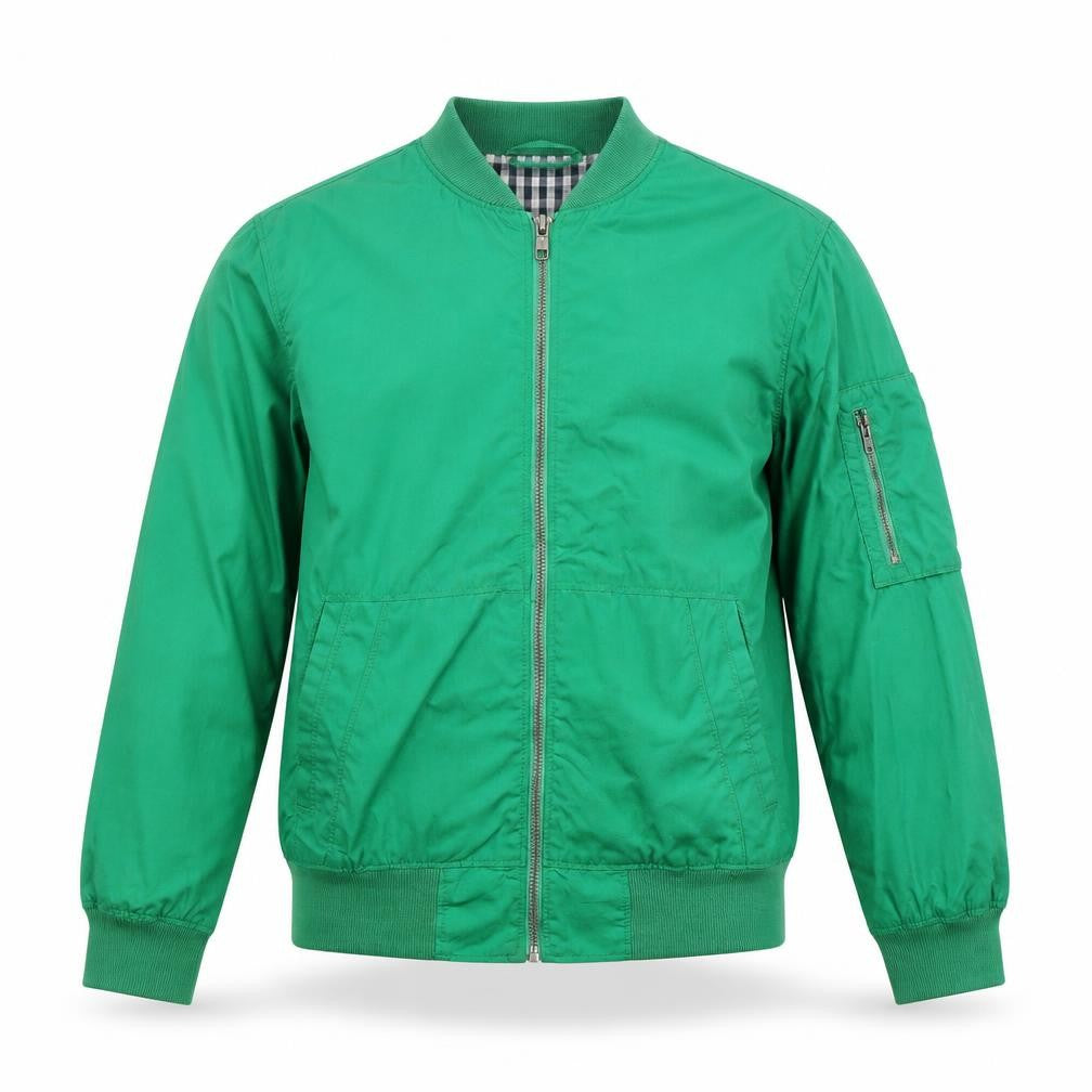 Front view of H&M boys’ green jacket, size 10-11, years zip