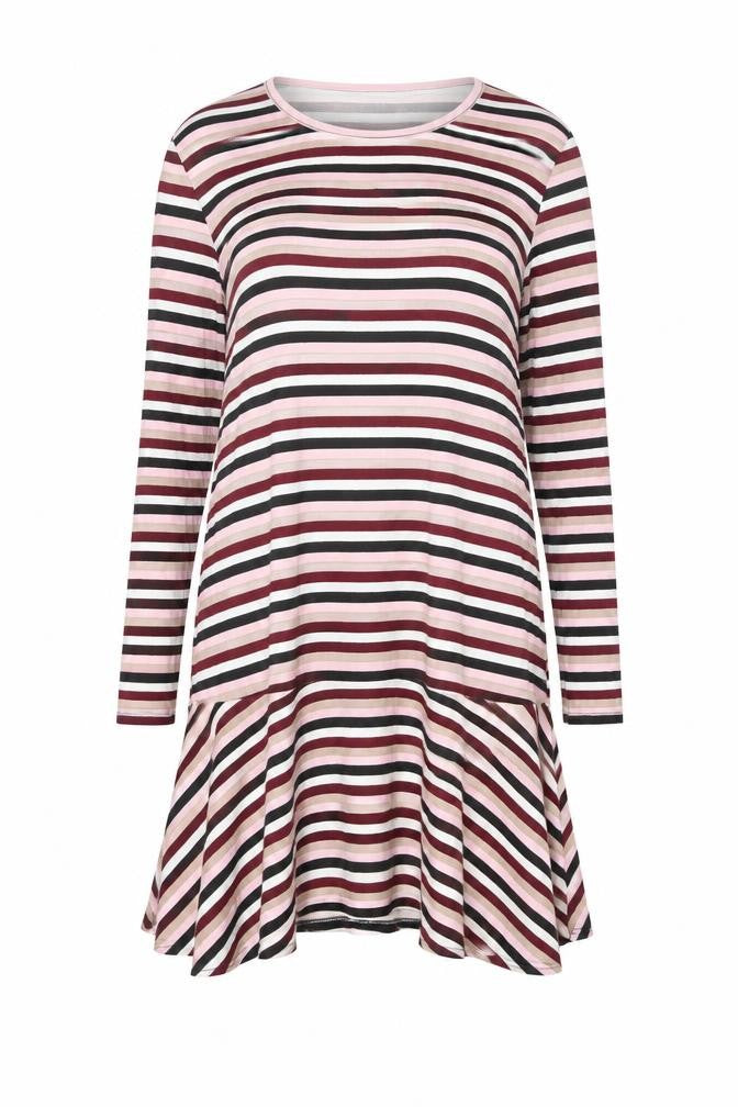 Boohoo Womens Multicoloured Striped Polyester Trapeze & Swing Size 8 Round Neck Pullover