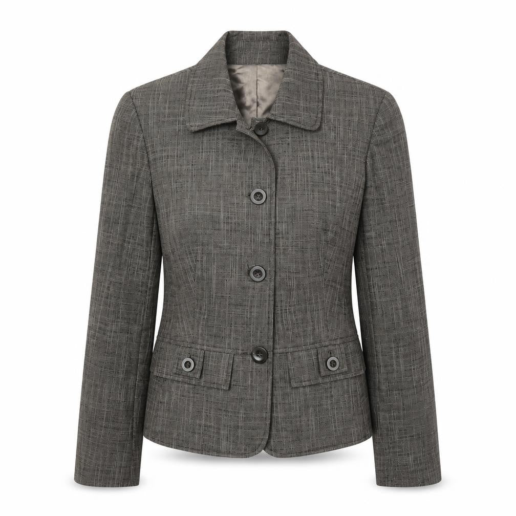 Front view of Next women’s grey jacket blazer, size UK 12, button