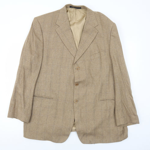 Marks and Spencer Mens Beige Plaid Wool Jacket Blazer Size 46 Regular