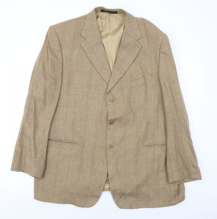 Marks and Spencer Mens Beige Plaid Wool Jacket Blazer Size 46 Regular