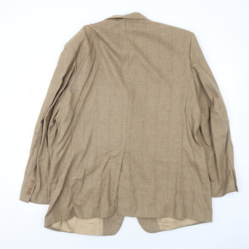 Marks and Spencer Mens Beige Plaid Wool Jacket Blazer Size 46 Regular