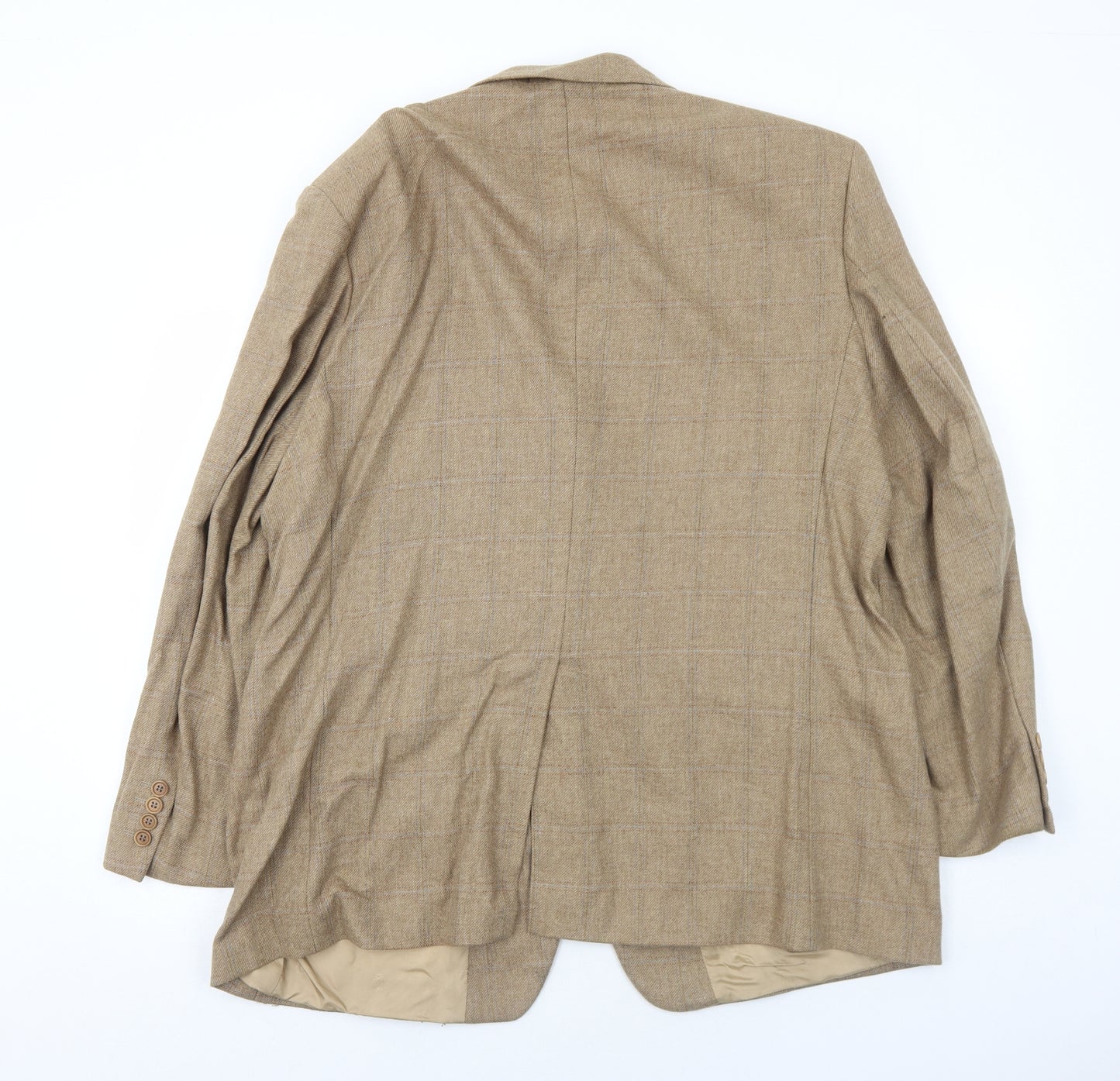 Marks and Spencer Mens Beige Plaid Wool Jacket Blazer Size 46 Regular