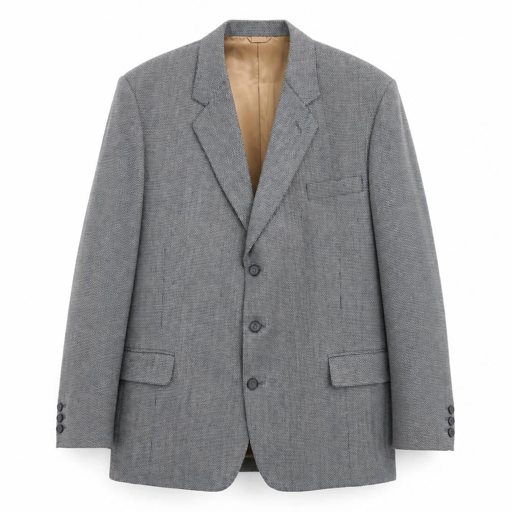 Front view of Bernard Gross men’s grey polyester jacket blazer, size 46, regular