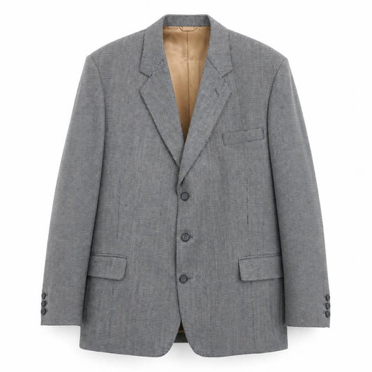 Front view of Bernard Gross men’s grey polyester jacket blazer, size 46, regular