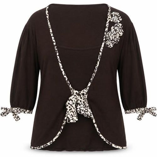 Kaliko Womens Brown V-Neck Viscose Cardigan Jumper Size 16 - 3D Flower Details
