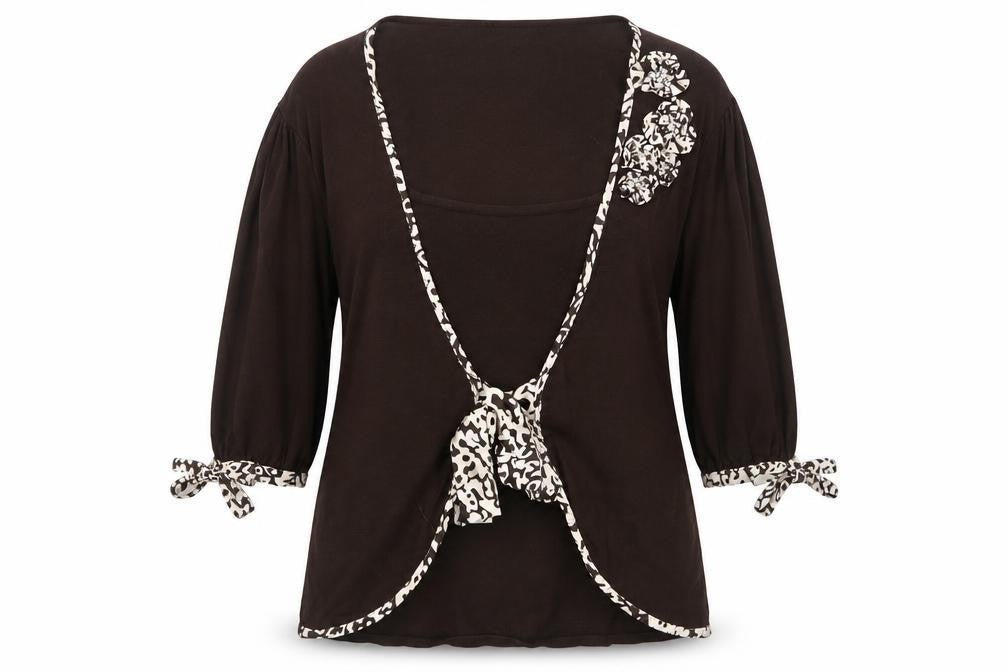Kaliko Womens Brown V-Neck Viscose Cardigan Jumper Size 16 - 3D Flower Details