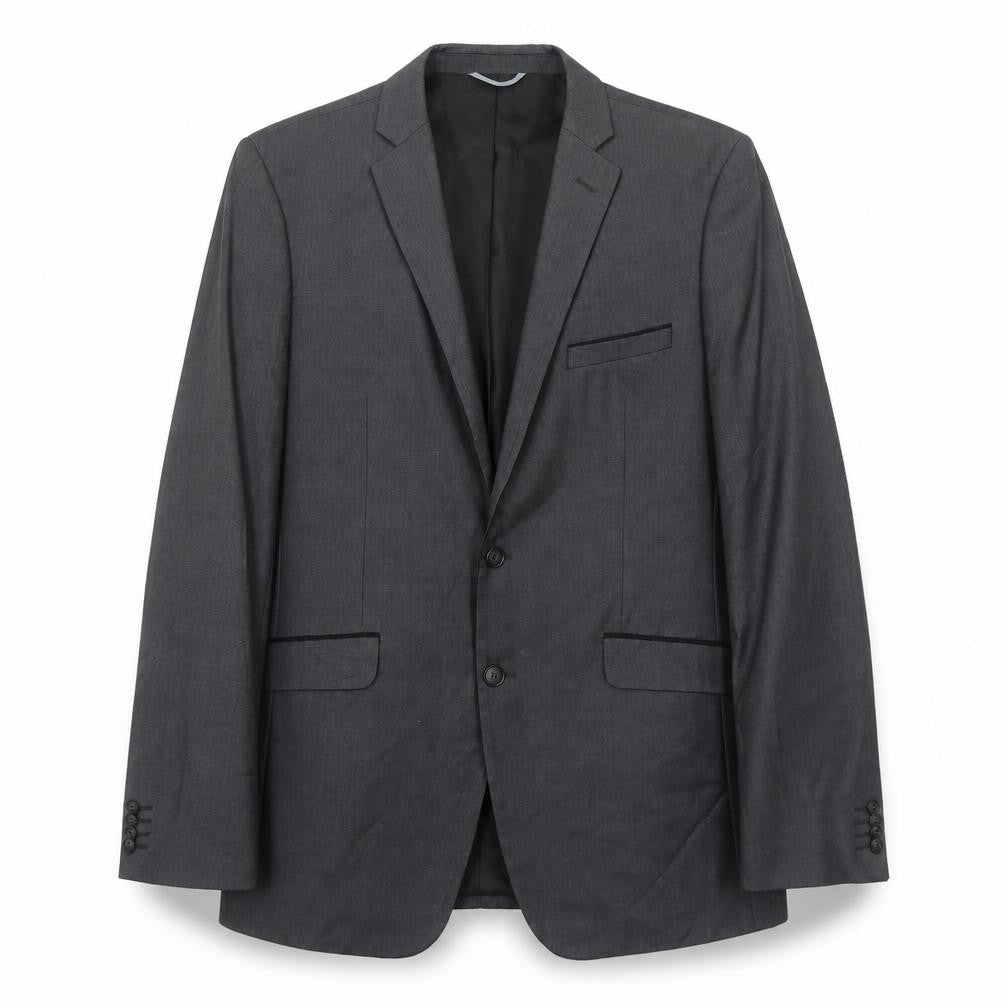 Front view of Burton men’s grey polyester jacket suit jacket, size 42, regular