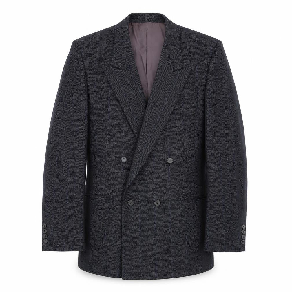 Front view of BHS men’s grey herringbone polyester jacket suit jacket, size 42, regular