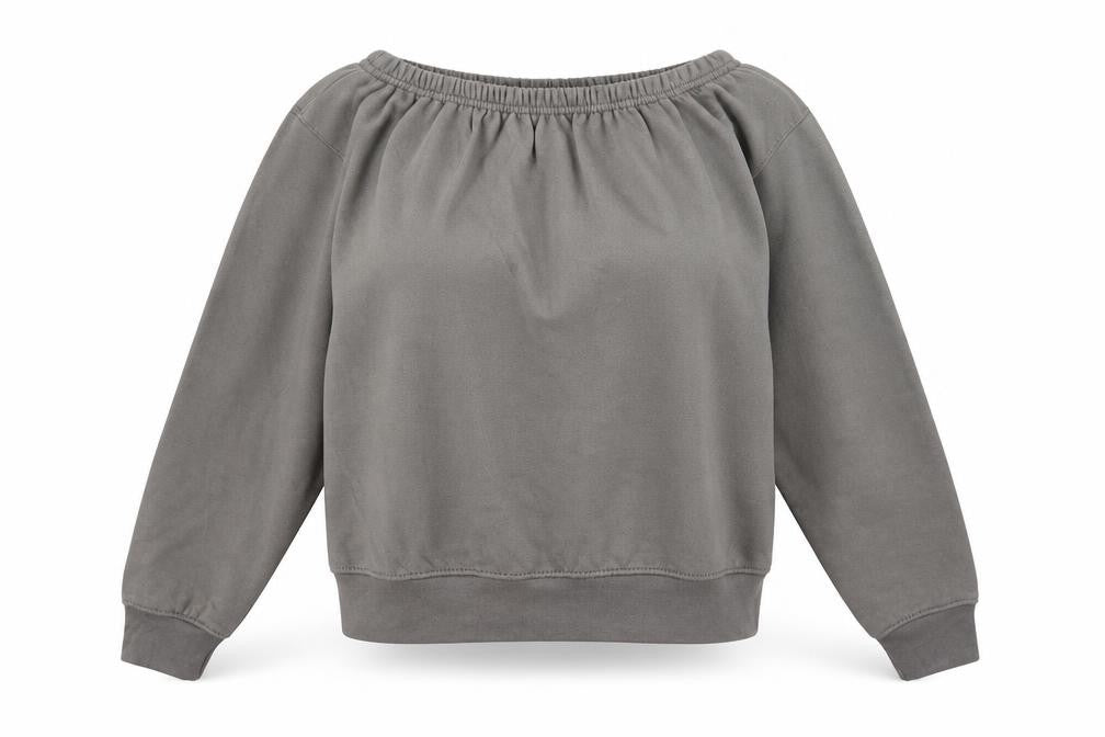 Front view of PRETTYLITTLETHING women’s grey cotton pullover sweatshirt, size S, pullover - cropped