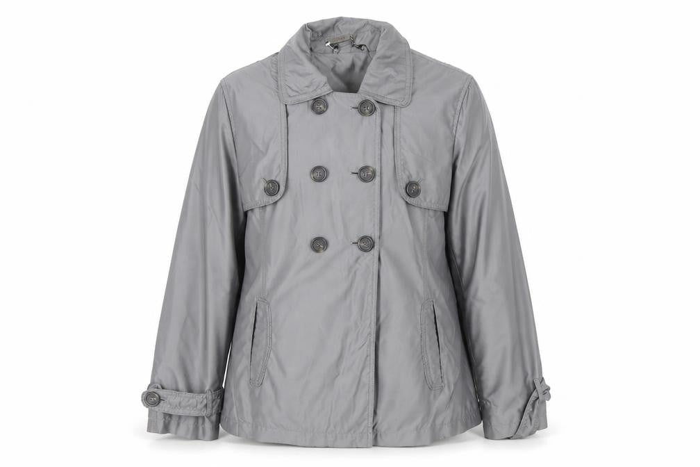 Front view of Marks & Spencer women’s grey jacket, size UK 12, button