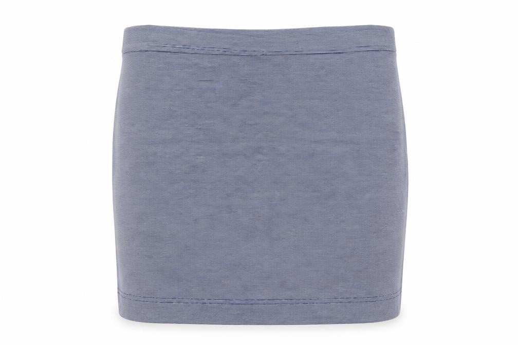 Front view of H&M women’s blue striped cotton bandage skirt, size S