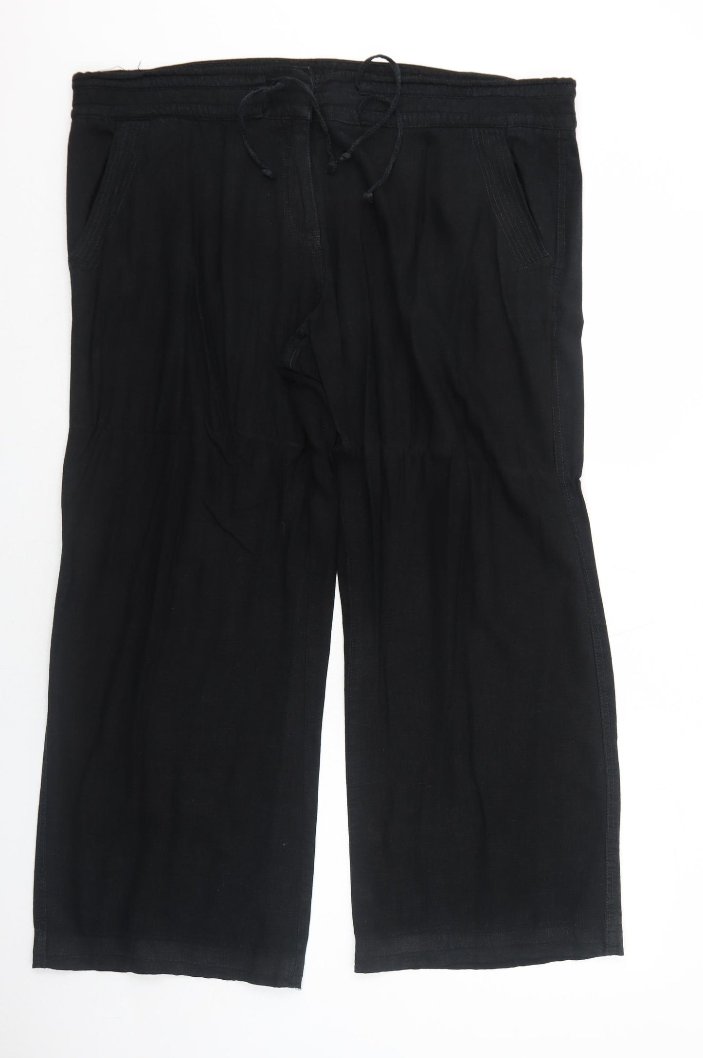 NEXT Womens Black Linen Trousers Size 22 Regular Zip - Adjustable Waist