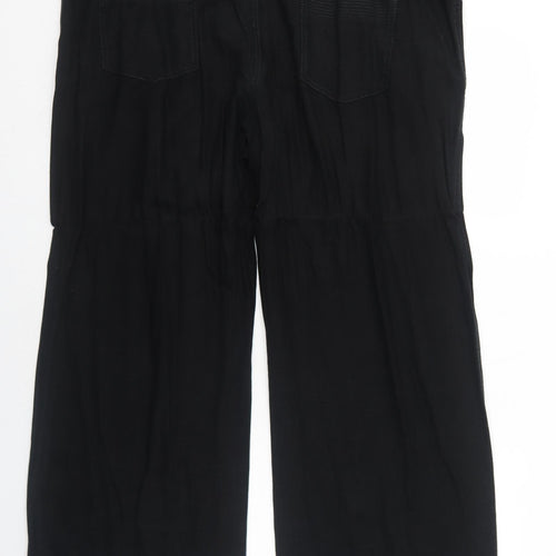 NEXT Womens Black Linen Trousers Size 22 Regular Zip - Adjustable Waist