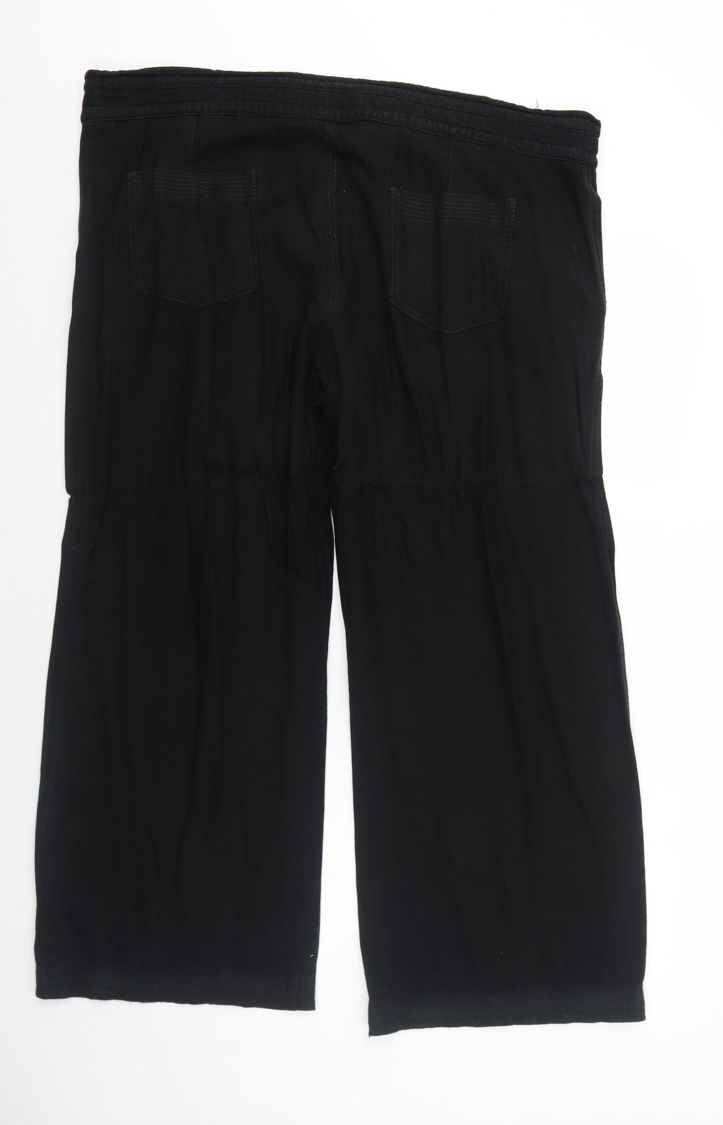 NEXT Womens Black Linen Trousers Size 22 Regular Zip - Adjustable Waist