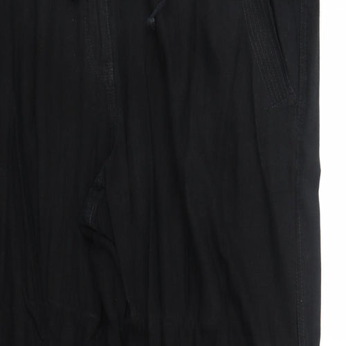 NEXT Womens Black Linen Trousers Size 22 Regular Zip - Adjustable Waist