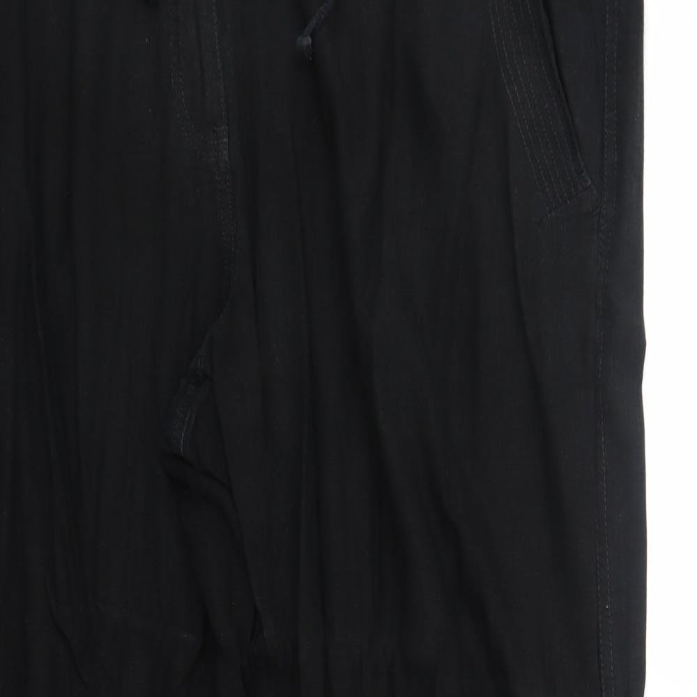 NEXT Womens Black Linen Trousers Size 22 Regular Zip - Adjustable Waist