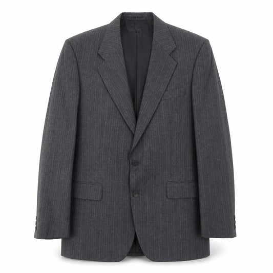 Front view of Marks & Spencer men’s grey striped polyester jacket suit jacket, size 40, regular