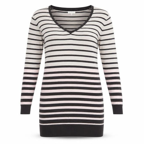 CC Womens Beige Striped Viscose Jumper Dress Size M V-Neck Pullover