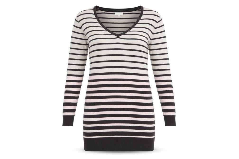 CC Womens Beige Striped Viscose Jumper Dress Size M V-Neck Pullover