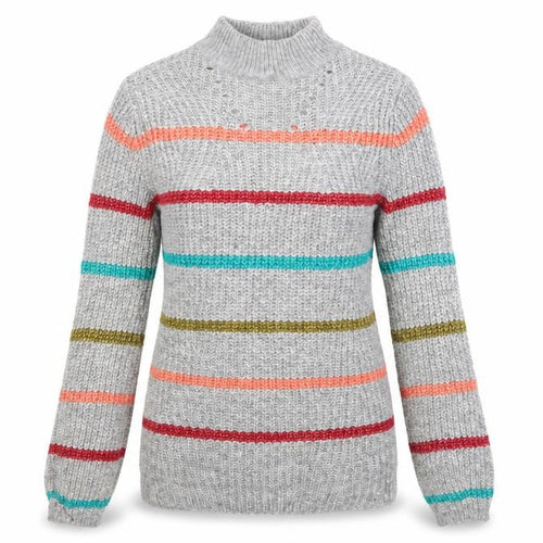 Papaya Womens Grey High Neck Striped Acrylic Pullover Jumper Size XS