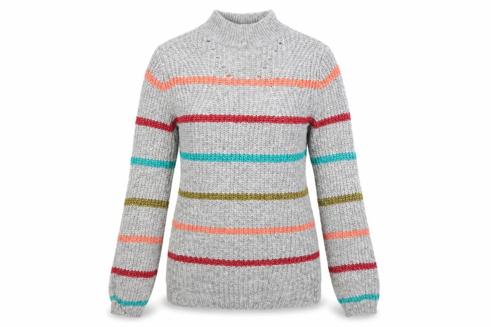 Papaya Womens Grey High Neck Striped Acrylic Pullover Jumper Size XS
