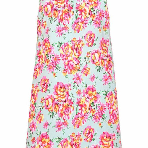New Look Womens Blue Floral Patent Leather A-Line Size 6 Round Neck Button
