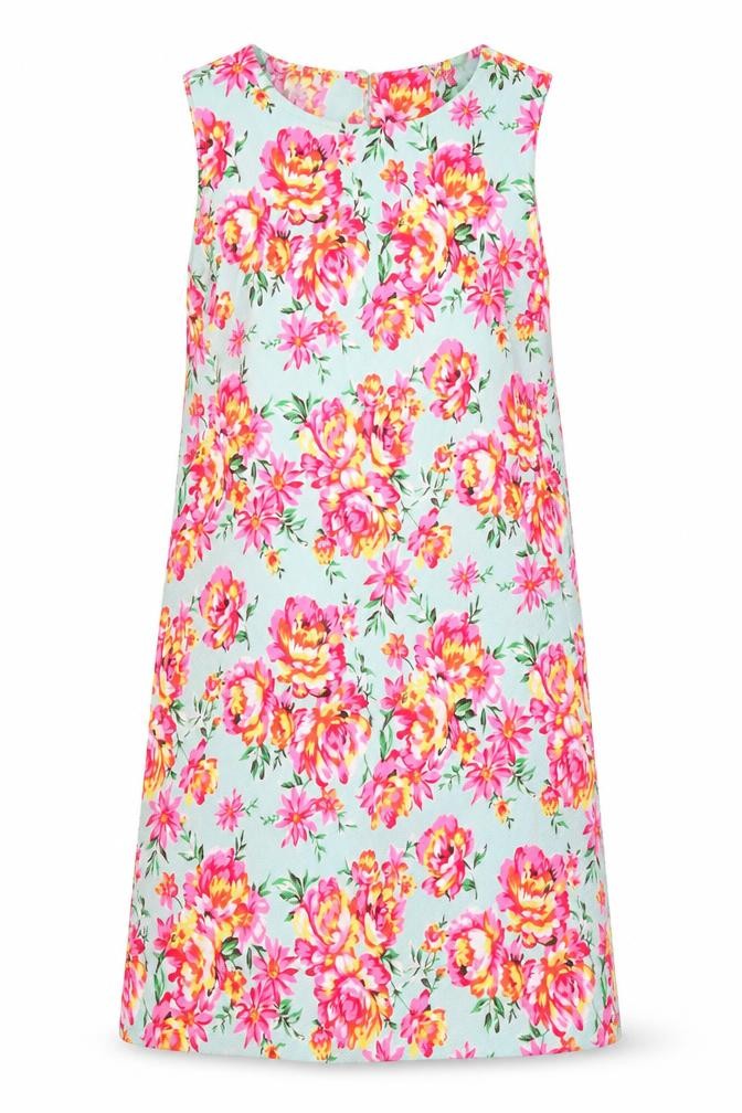 New Look Womens Blue Floral Patent Leather A-Line Size 6 Round Neck Button