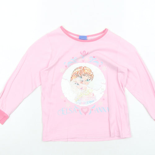 Disney Girls Pink Cotton Jersey T-Shirt Size 4-5 Years Round Neck Pullover - Frozen
